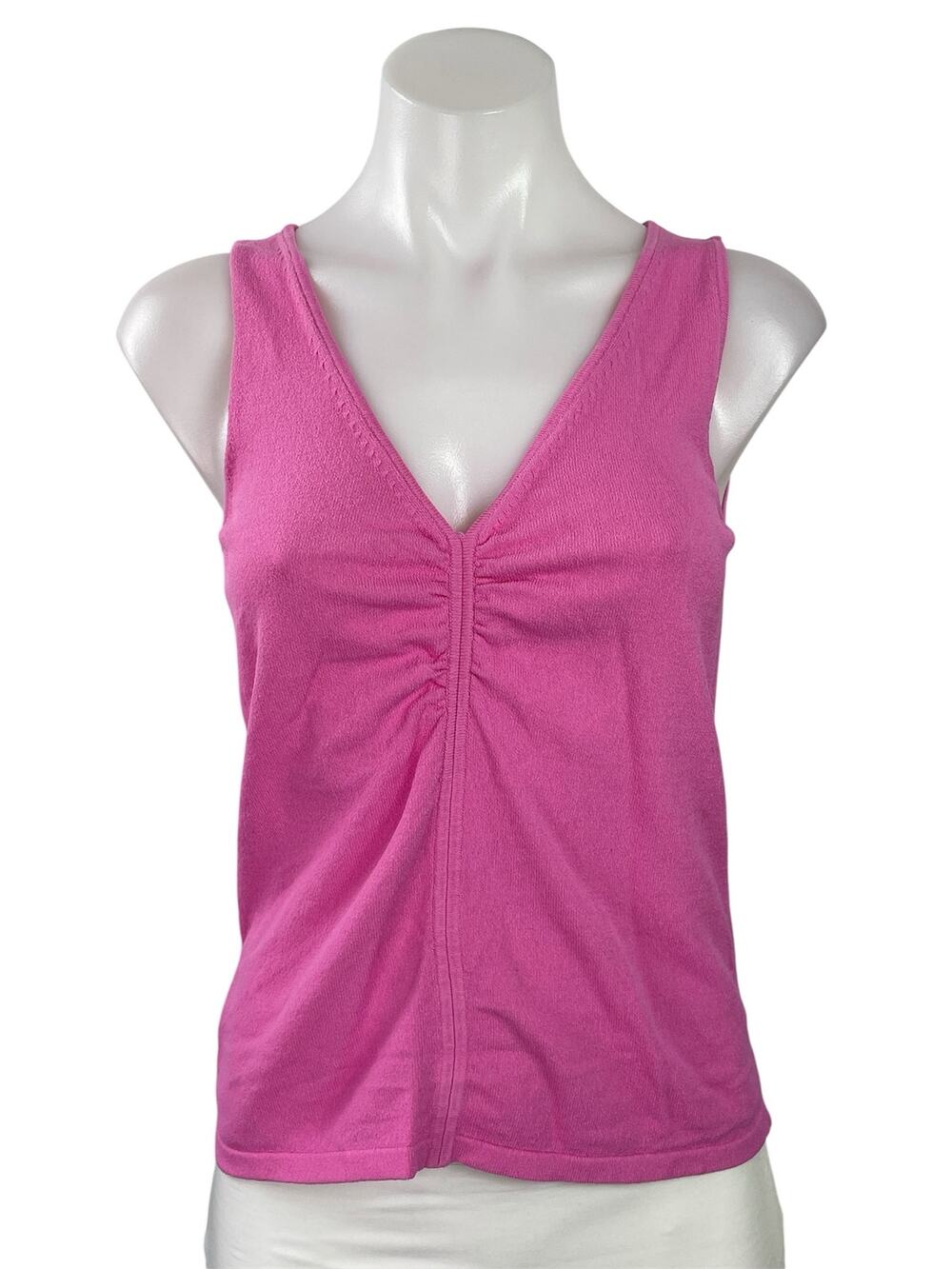 Banana Republic Women's Pink Sleeveless V Neck Ruched Knit Tank Top Size M